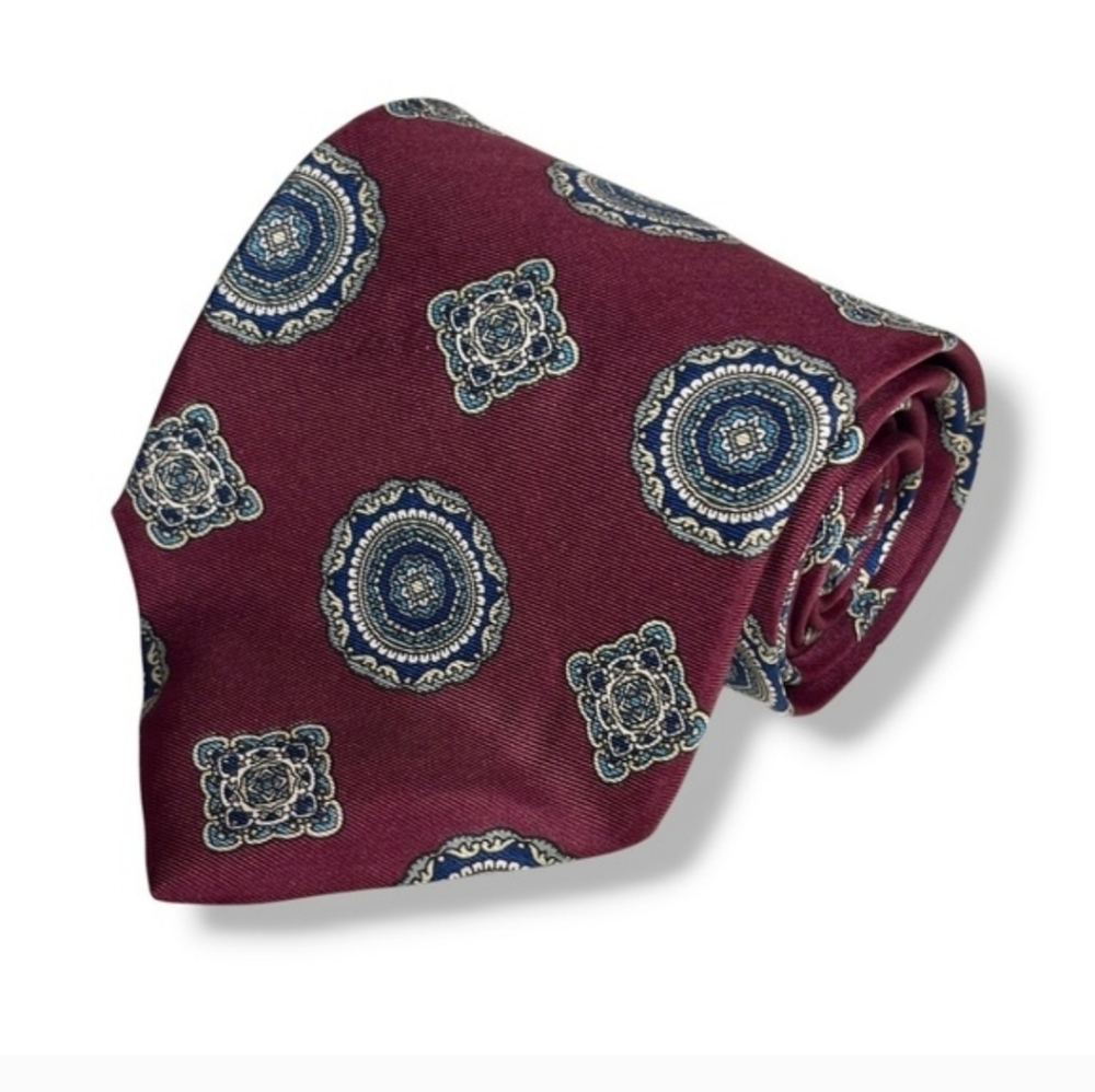 Dior Burgundy and Blue Patterned Tie